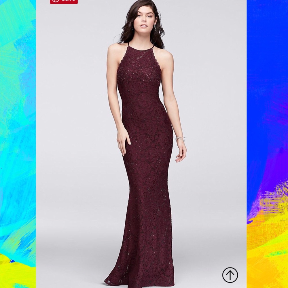 High neck wine colored lace prom dress 💋👸🏼💃🏻✨